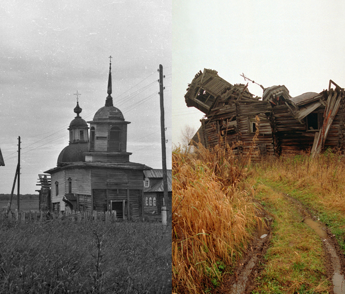 Часовня в деревне Село, Хотеново, 1990 г. и 2012 г.