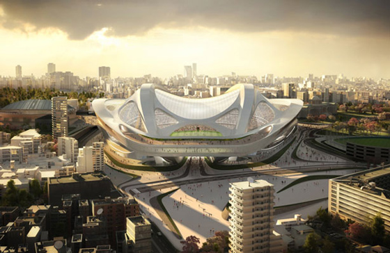 Токийский национальный стадион, который прозвали «велосипедным шлемом»