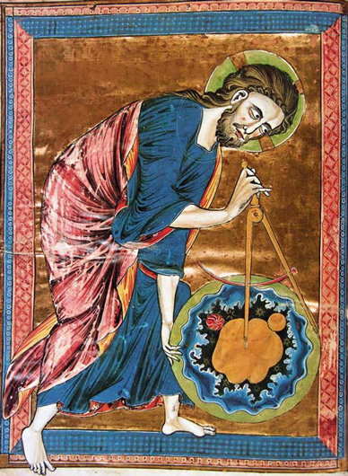 Бог (как геометр и суверен) творит мир. Фронтиспис Библии Морализ. Середина XIII века