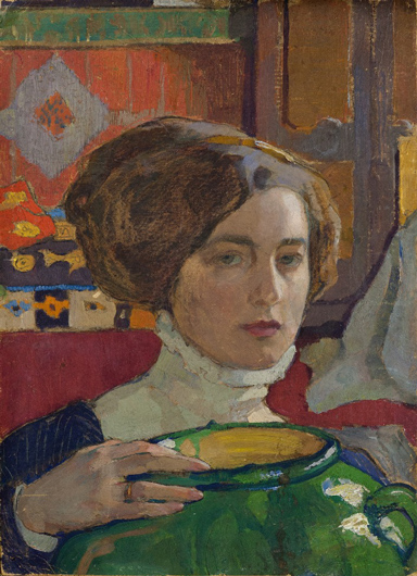Елена Киселева. Автопортрет. Художница с зеленой вазой, 1910