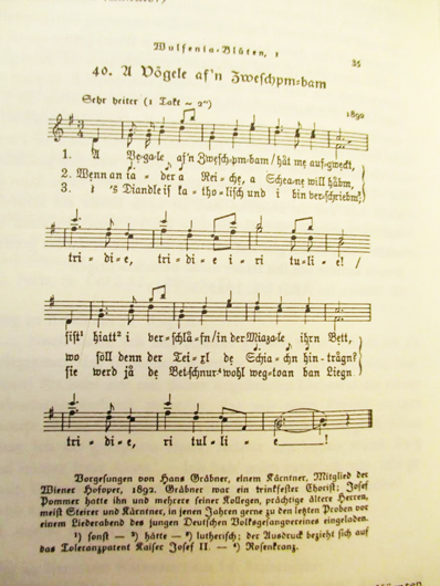 Ноты каринтийской песенки про Миацеле, которую Берг использовал в своем Скрипичном концерте