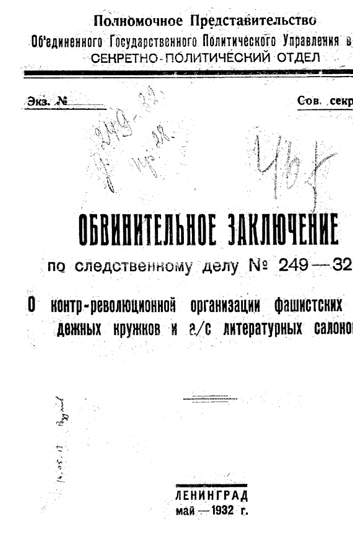 Обложка обвинительного заключения по «Делу Бронникова»
