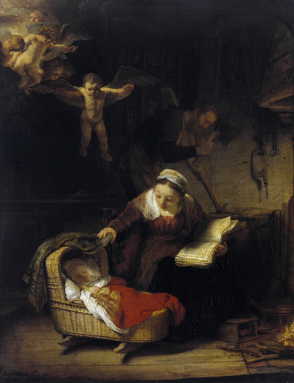 Святое семейство с ангелами. Приписывается Рембрандту. 1645. Холст, масло
