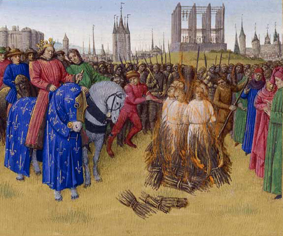 Казнь амальрикан (последователей Амори Шартрского). «Grandes Chroniques de France», 1455-1460, Jean Fouquet