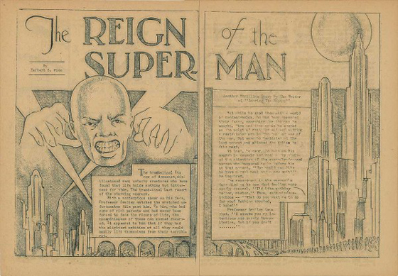 Разворот зина Сomet, новелла «The Reign of the Superman». Джерри Сигел и Джо Шустер. 1932