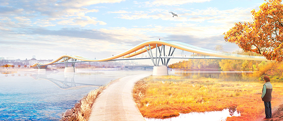 Пешеходный и велосипедный мост через реку Висла в Варшаве. Проект 2016–2017 гг. Архитектор А. Стругач