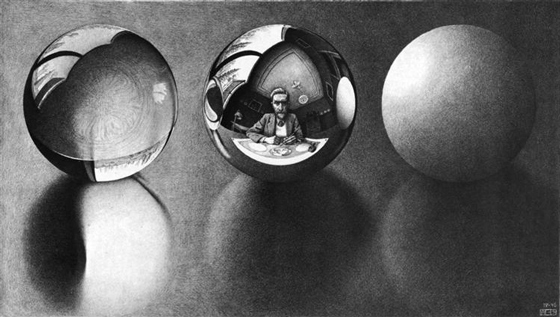 М.К. Эшер. Три сферы II. Литография. 1946