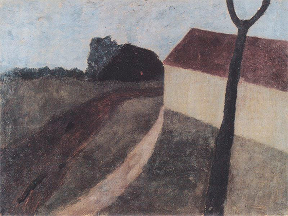 Паула Модерзон-Беккер. Сумеречный пейзаж с домом и веткой. Ок. 1900