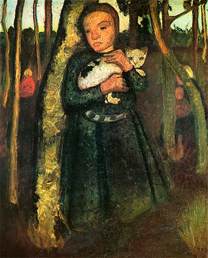 Паула Модерзон-Беккер. Девочка с кошкой в березовом лесу. 1904–1905