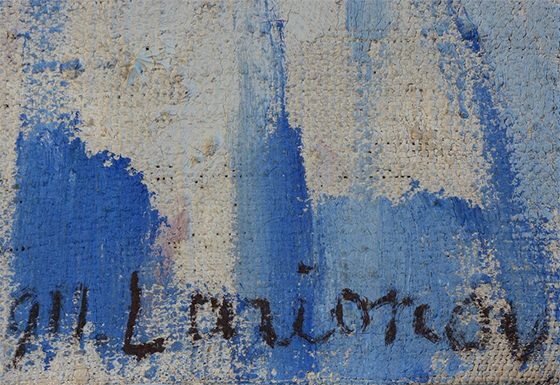 Подпись Михаила Ларионова на картине «Красно-синий лучизм (пляж)»