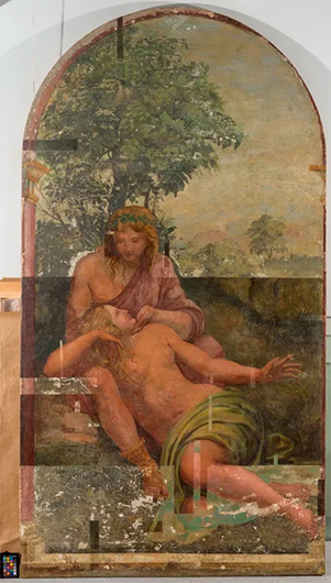 Школа Рафаэля (Джулио Романо?). Венера и Адонис. Около 1520. Фреска (в процессе реставрации)
