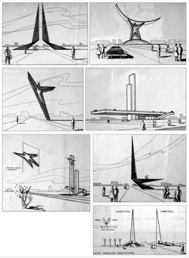 С.И. Белов. Эскизы монументов для оформления въезда в Ленинск. 1965–1959