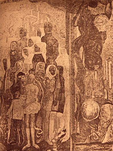 Г. Дауман. Фрагмент мозаики из зала ожидания на железнодорожном вокзале в Бресте. 1973 (уничтожена)