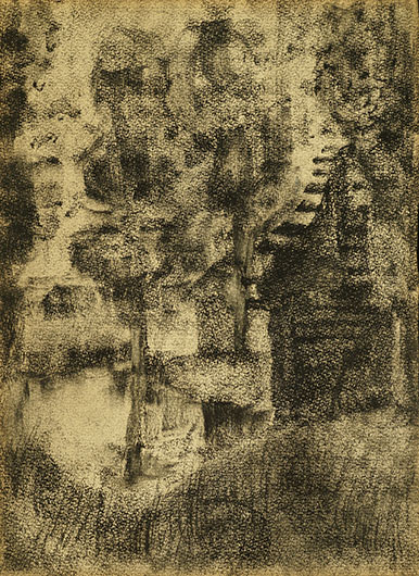 В. Калужнин. Деревенский пейзаж. 1920-е — 1930-е. Бумага, уголь