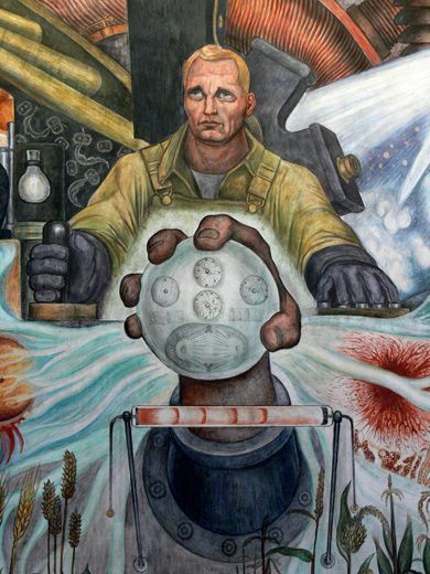 Фрагмент росписи «Человек, управляющий Вселенной. Человек в машине времени. Человек на перепутье». Дворец изящных искусств. Мехико, 1934