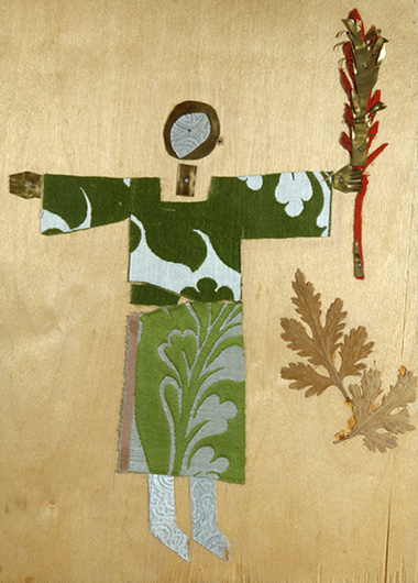 Эскиз к фильму "Цвет граната". "Муза". 1967, коллаж; фанера, сушеные листья, ткань